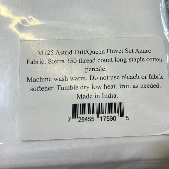 MATOUK Astrid Cotton Duvet Cover Set. Color: white/Azure, Full/Queen - Picture 3 of 3